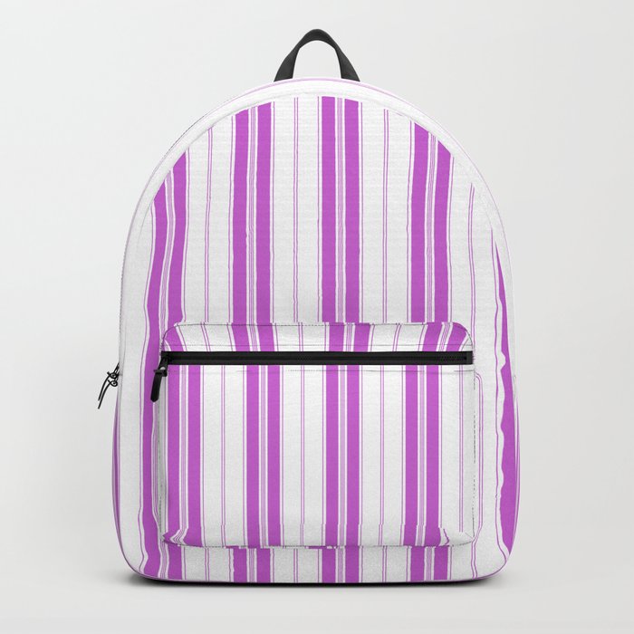 Magenta Pink and White Vintage American Country Cabin Ticking Stripe Backpack