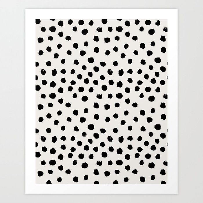 Preppy brushstroke free polka dots black and white spots dots dalmation animal spots design minimal Art Print