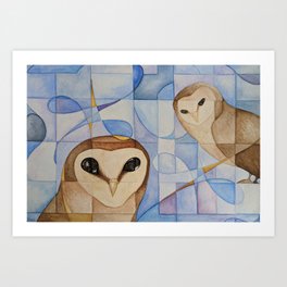 Not What They Seem Owls Geometric Abstract Art Print