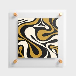 Mod Swirl Retro Abstract Pattern in Black, Dark Gold, and Cream Floating Acrylic Print