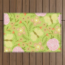 Spring - Pink Roses Among Green Plants Outdoor Rug
