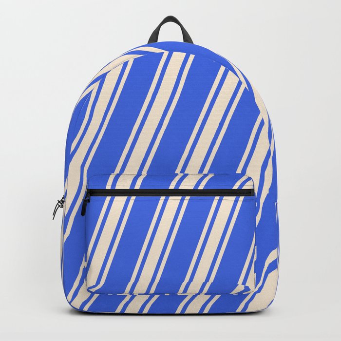 Royal Blue & Beige Colored Striped Pattern Backpack