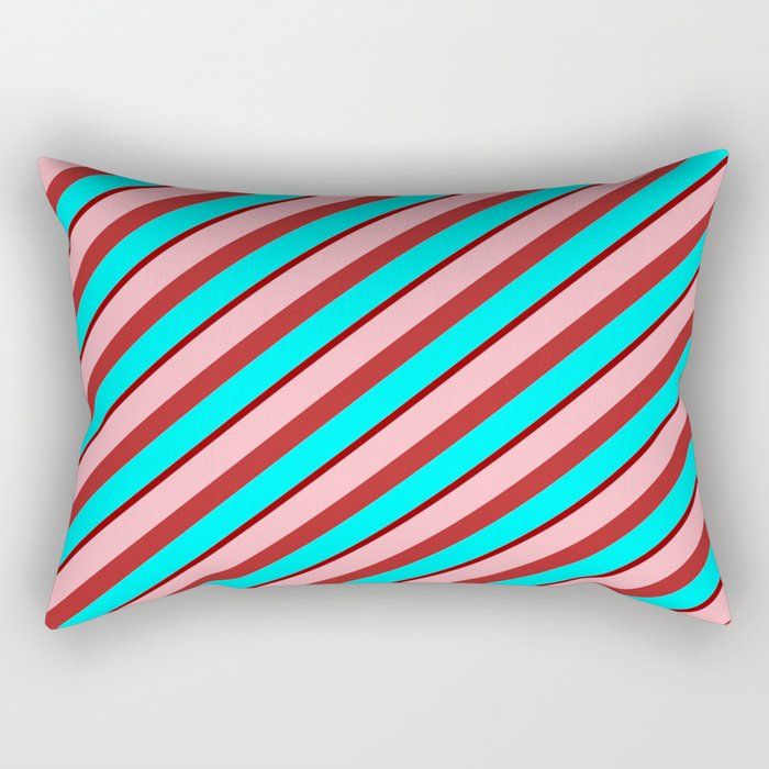 Light Pink, Red, Aqua & Dark Red Colored Stripes/Lines Pattern Rectangular Pillow