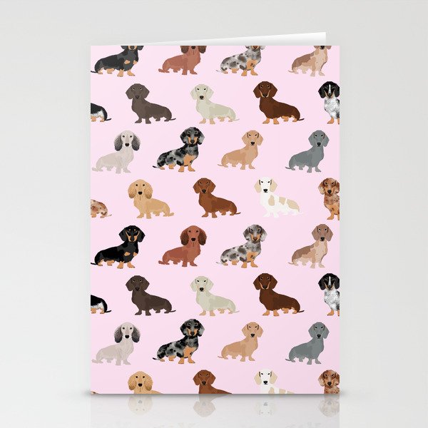 Dachshund dog breed pet pattern doxie coats dapple merle red black and tan Stationery Cards