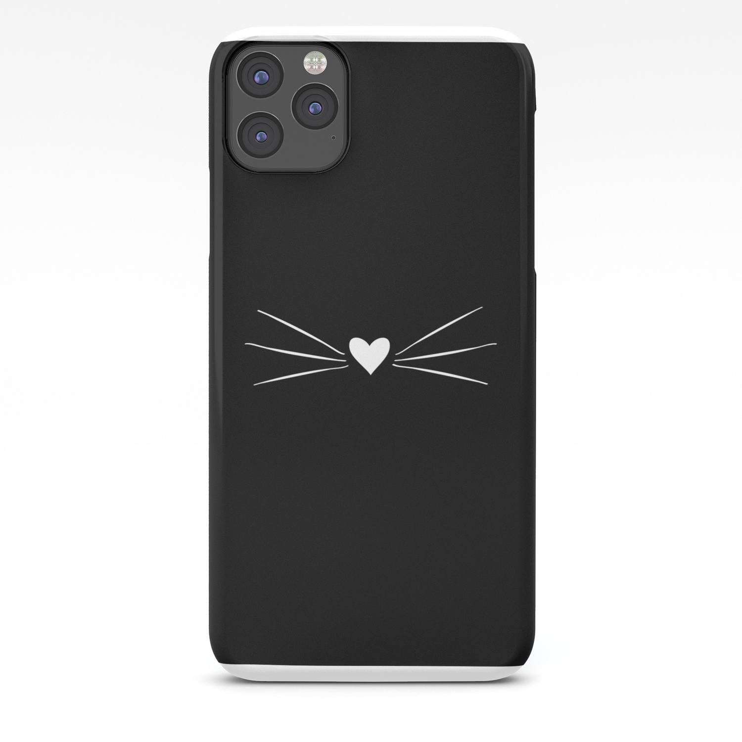 Cat Heart Nose Whiskers White On Black Iphone Case By