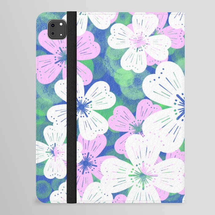 70’s Desert Flowers Pink On Navy iPad Folio Case