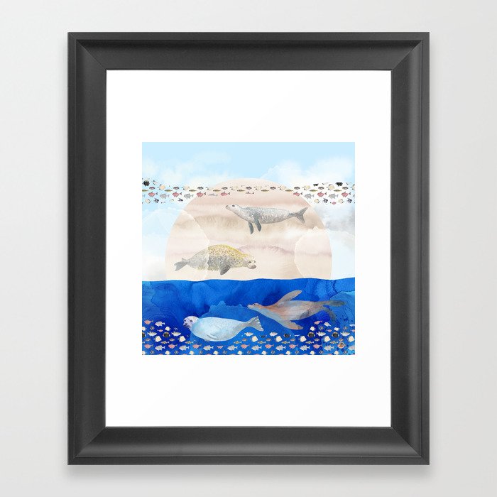 Seals, Sand, Ocean - Surrealist Dreams Framed Art Print