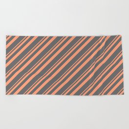 [ Thumbnail: Light Salmon & Dim Grey Colored Striped Pattern Beach Towel ]