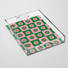Flower Power Tile Pattern in Green, Pink & Orange Acrylic Tray