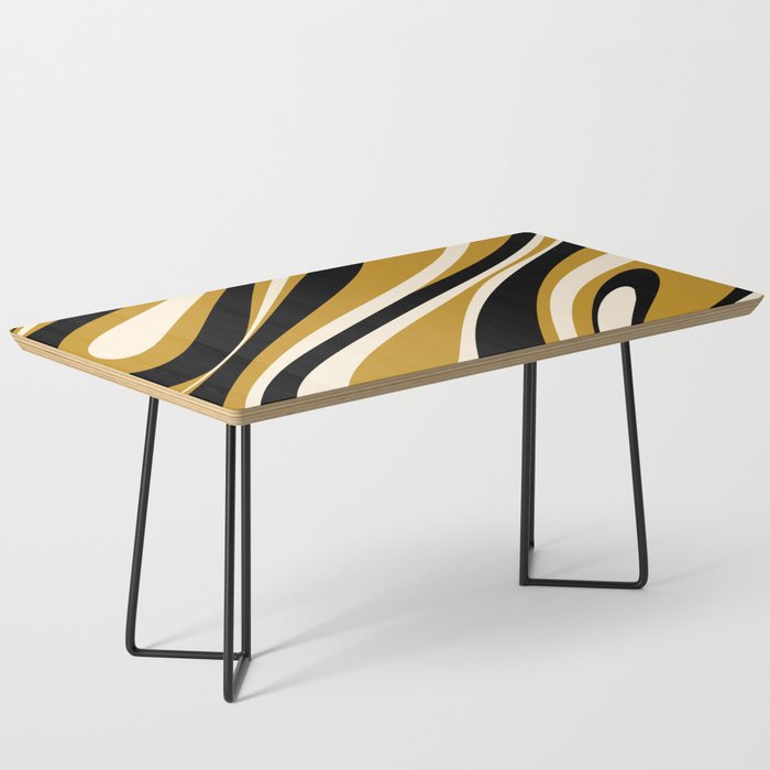 Fluid Vibes Retro Aesthetic Swirl Abstract Pattern in Dark Mustard Gold, Black, and Cream Coffee Table
