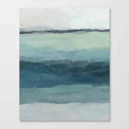 Sea Levels - Seafoam Green Mint Navy Blue Abstract Ocean Art Painting Canvas Print