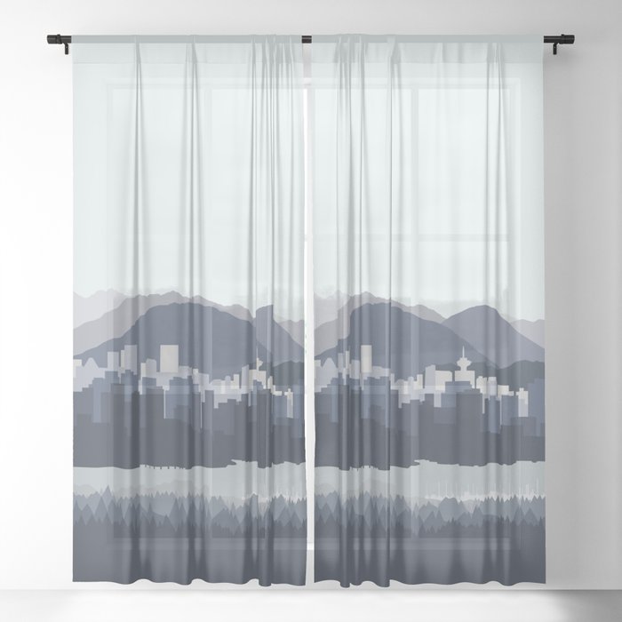 Vancouver Skyline In Blues Sheer Curtain By Melissazouhair Society6