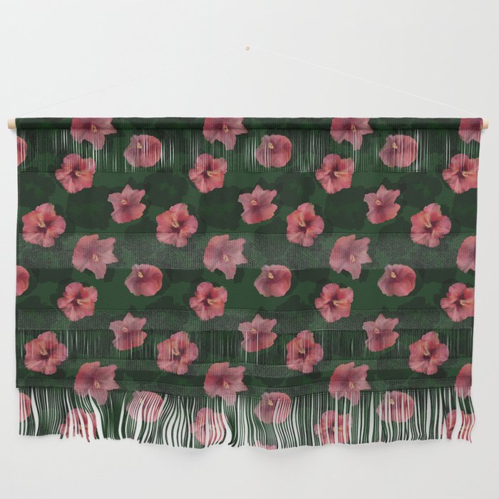 Scarlet hibiscus flowers on a green background Wall Hanging