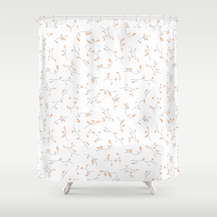 Modern Orange Gray Watercolor Hand Painted Leaves Shower Curtain By Pink Water Society6