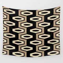 Atomic Geometric Pattern 247 Black and Beige Wall Tapestry