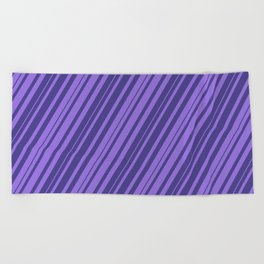 [ Thumbnail: Purple and Dark Slate Blue Colored Striped Pattern Beach Towel ]