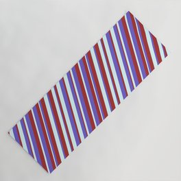 [ Thumbnail: Light Cyan, Slate Blue, and Brown Colored Lined/Striped Pattern Yoga Mat ]