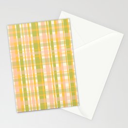 Spring Plaid Pattern in Light Retro Avocado Green, Blush, Marigold, and Cream Stationery Card