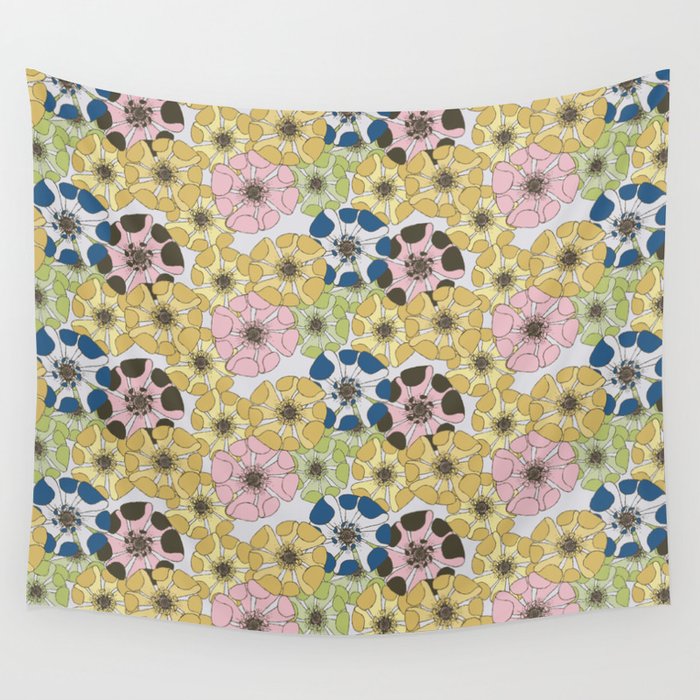 muted pastel pink yellow green poppy floral arrangements Wall Tapestry