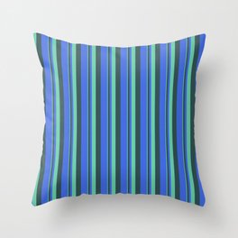 [ Thumbnail: Aquamarine, Dark Slate Gray, and Royal Blue Colored Lines/Stripes Pattern Throw Pillow ]