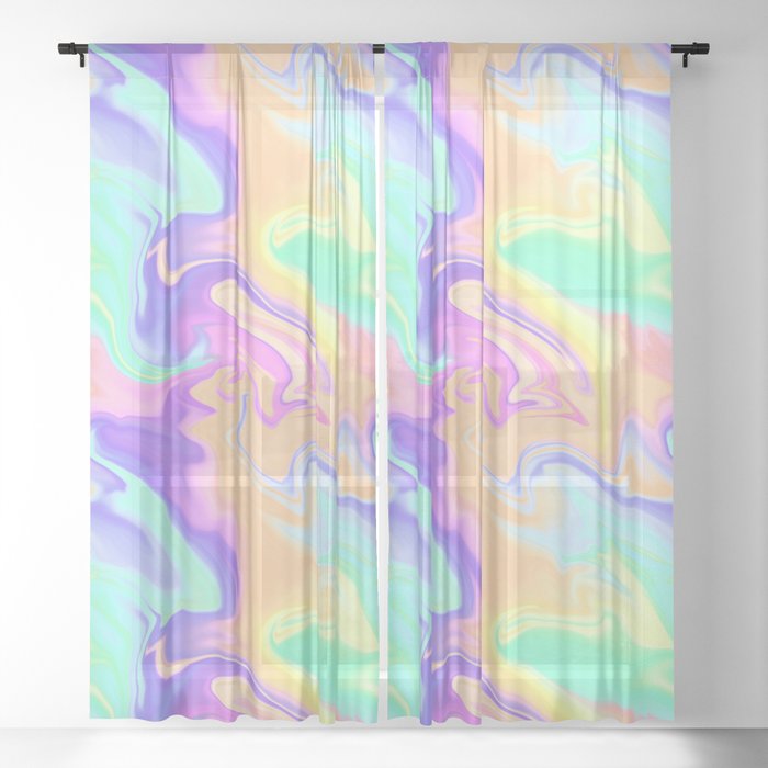 Colorful Iridescent Swirls Pattern Sheer Curtain