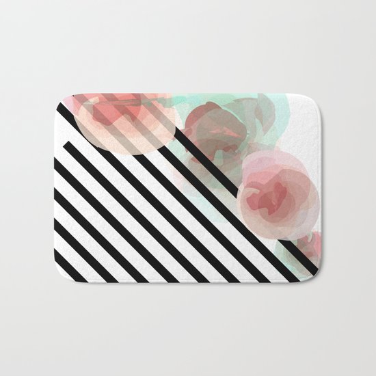 Watercolor Floral with Stripes Bath Mat