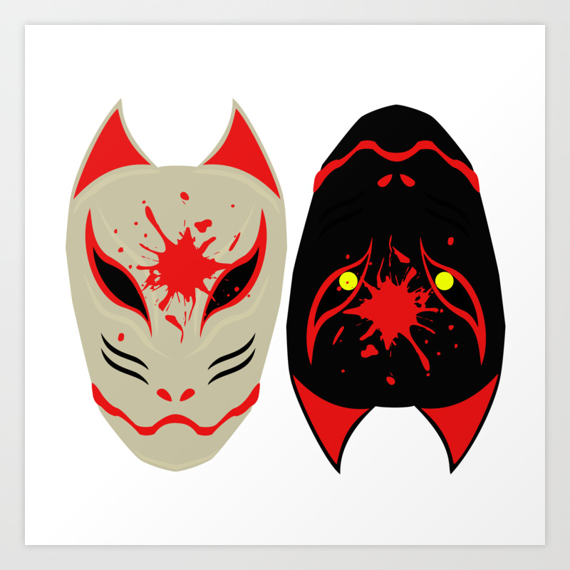 Japanese Fox Mask Good And Evil Art Print By Orihana Society6