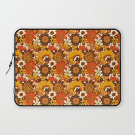 Retro 70s Flower Power, Floral, Orange Brown Yellow Psychedelic Pattern Laptop Sleeve
