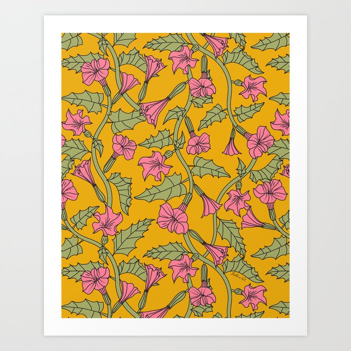 Boho 90s Floral Mustard Blush Pink Sage Art Print