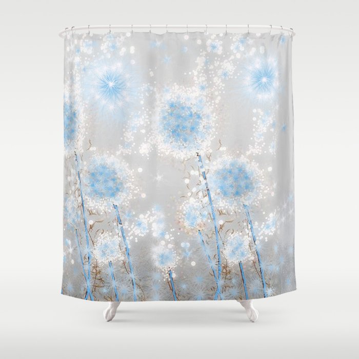 Dandelions in Blue Shower Curtain
