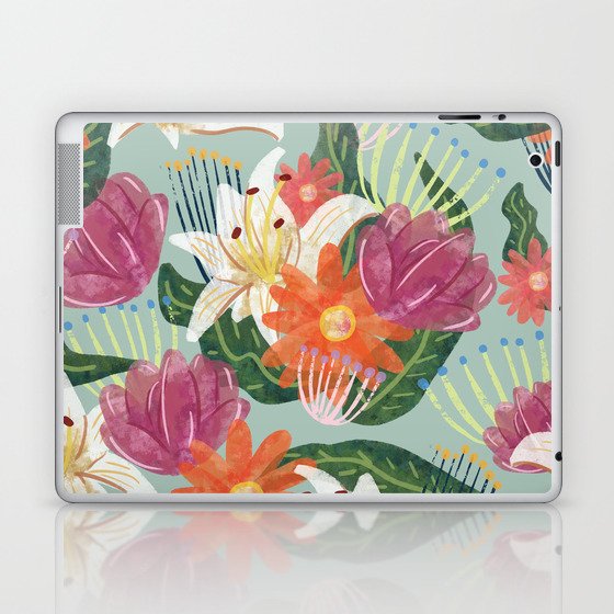 mint watercolor floral pattern Laptop & iPad Skin