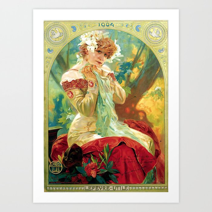 Alphonse Maria Mucha= Lefevre-Utile Sarah Bernhardt Art Nouveau Vintage Art Print