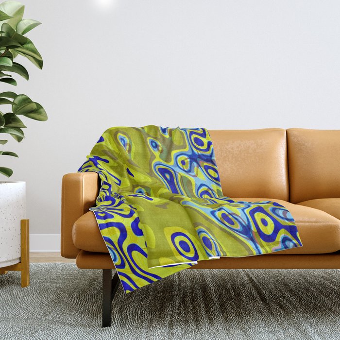 Yellow green and blue geometric pattern Throw Blanket