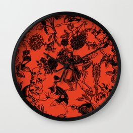 Demons N' Roses Toile in Halloween Orange + Black Wall Clock