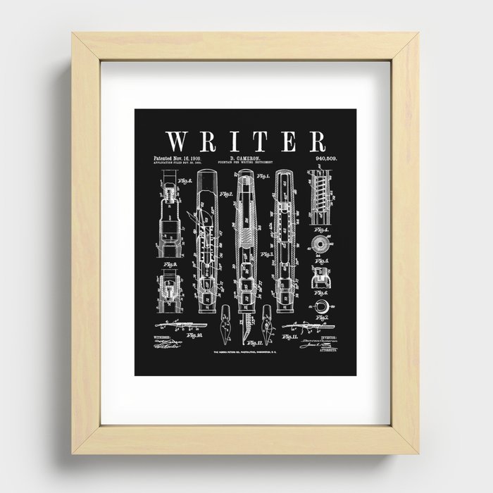 Writer Author Novelist Fountain Pen Bookish Vintage Patent Recessed Framed Print