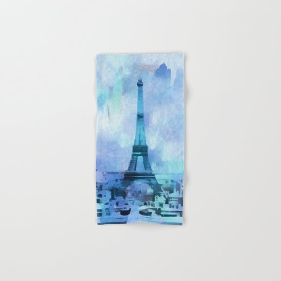 Blue Eifel Tower Paris France abstract painting Hand & Bath Towel