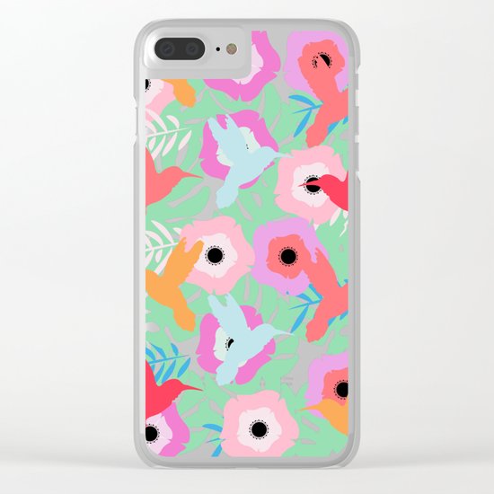 Flowers and hummingbirds Clear iPhone Case