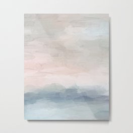 Atlantic Ocean Sunrise II - Blush Pink Mint Sky Baby Blue Abstract Sky, Water Clouds Painting Metal Print
