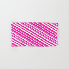 [ Thumbnail: Orchid, Beige & Deep Pink Colored Pattern of Stripes Hand & Bath Towel ]