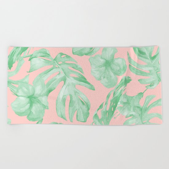 Island Life Seashell Pink + Light Green Beach Towel