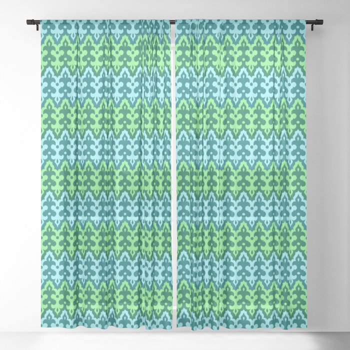 Moroccan Ikat Damask Turquoise Jade Green Sheer Curtain By