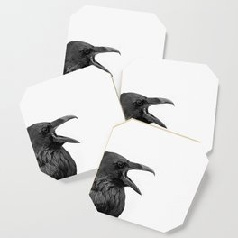 Raven - Black and White Bird Photography Coaster