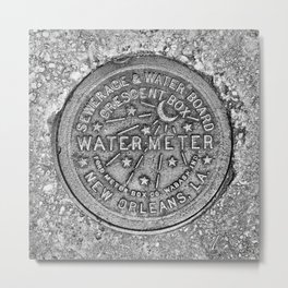 New Orleans Water Meter Louisiana Crescent City NOLA Water Board Metalwork Grey Silver Metal Print | Culture, Iron, Decor, Meter, Crescent, Water, Ironwork, Photo, Pillow, Bedspread 