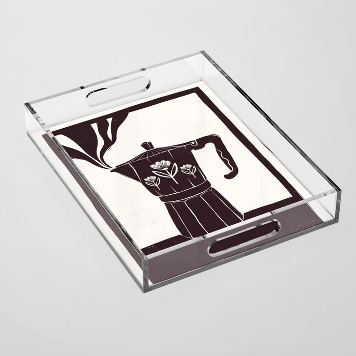 Coffee Time vintage espresso coffee maker block print style illustration Acrylic Tray