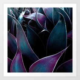 Abstract Leaves Dark Teal Purple Art Print