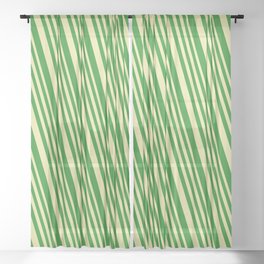 [ Thumbnail: Pale Goldenrod and Forest Green Colored Lined/Striped Pattern Sheer Curtain ]