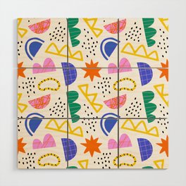 Abstract shape seamless pattern with colorful geometric doodles Wood Wall Art