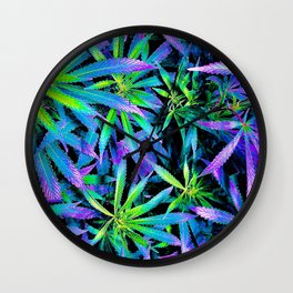 Neon Cannabis Wall Clock | Decorate, Marijuana, Leaves, Medicine, Plants, Green, Neon, Colorful, Natural, Nature 