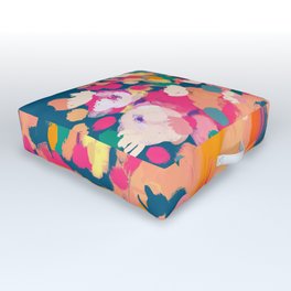 Abstract florals- pink, blue, orange  Outdoor Floor Cushion