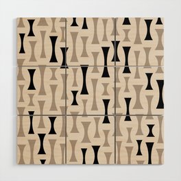 Retro Mid Century Modern Abstract Pattern 628 Black and Beige Wood Wall Art